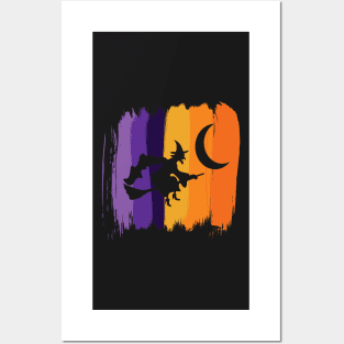 Halloween Witch Flying Posters and Art